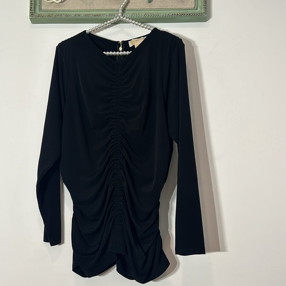 Michael Kors rouched center long sleeve bodycon black classic top plus 1X new - Picture 7 of 7